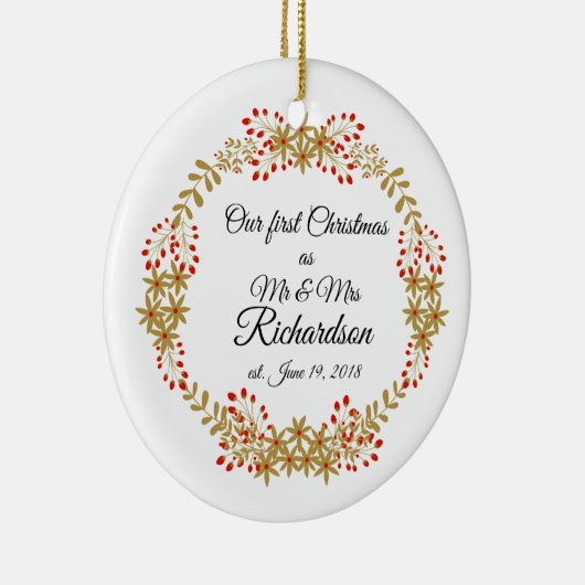 Onze eerste Kerstmis samen met de heer & mevrouw. Keramisch Ornament (Rechts)