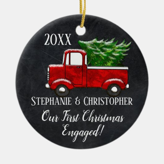 Onze eerste kerstmis samen met de  vrachtwagen keramisch ornament (Voorkant)