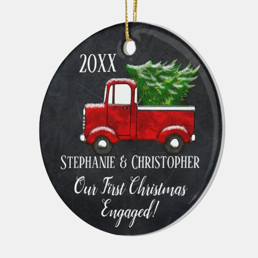 Onze eerste kerstmis samen met de  vrachtwagen keramisch ornament (Links)