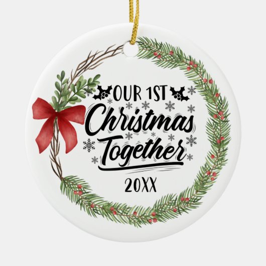 Onze eerste Kerstmis samen met Waterverf Wreate Keramisch Ornament (Voorkant)