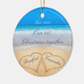 Onze eerste Kerstmis samen. Paren Namen in het har Keramisch Ornament (Links)