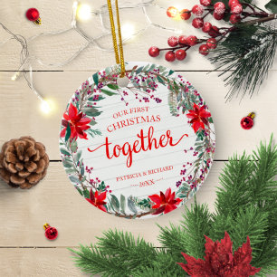 Onze Eerste Kerstmis Samen Rustieke Krans Keramiek Keramisch Ornament