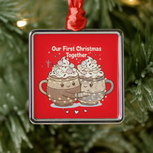 Onze Eerste Kerstmis Samen   Schattig Kawaii Koppe Metalen Ornament