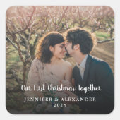 Onze eerste Kerstmis samen scriptfoto Vierkante Sticker (Voorkant)