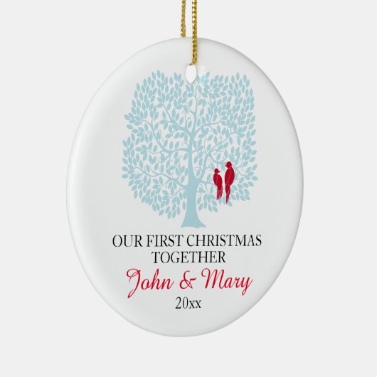 Onze eerste Kerstmis samen, siervogels Keramisch Ornament (Rechts)