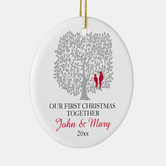 Onze eerste Kerstmis samen, siervogels Keramisch Ornament (Rechts)