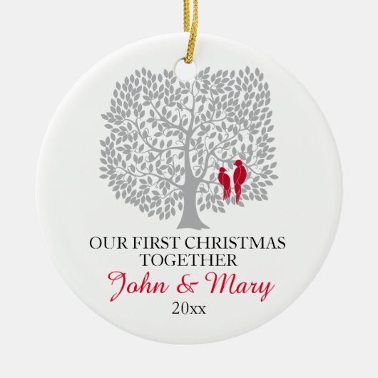 Onze eerste Kerstmis samen, siervogels Keramisch Ornament (Voorkant)