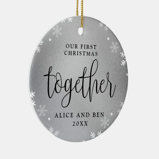 Onze eerste Kerstmis samen Silver Photo Keepomwill Keramisch Ornament (Rechts)