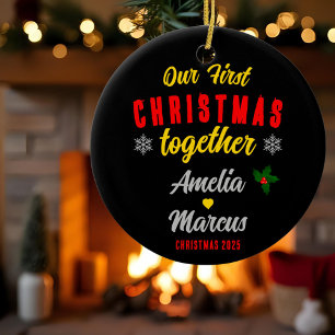 Onze Eerste Kerstmis Samen Sneeuwvlokken Keramisch Ornament