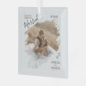 Onze Eerste Kerstmis Samen Trouwfoto Glas Ornament (Voorkant links)