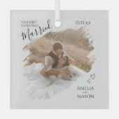 Onze Eerste Kerstmis Samen Trouwfoto Glas Ornament (Voorkant)