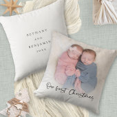 Onze Eerste Kerstmis Script Baby Twins Foto Kussen