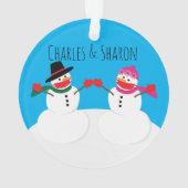 Onze eerste Kerstmis Sneeuwmannen 2021 Gezichtsmas Ornament (achterkant)