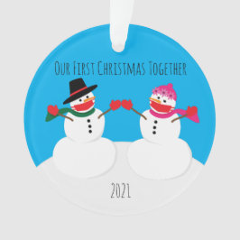 Onze eerste Kerstmis Sneeuwmannen 2021 Gezichtsmas Ornament