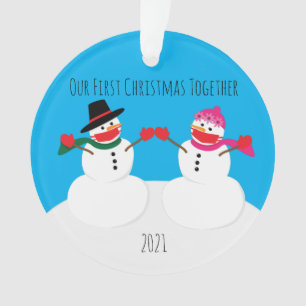 Onze eerste Kerstmis Sneeuwmannen 2021 Gezichtsmas Ornament