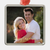 Onze eerste Kerstmis trouwde Elegant Gouden Tekst  Metalen Ornament (Voorkant)