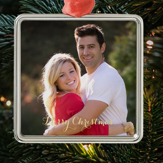 Onze eerste Kerstmis trouwde Elegant Gouden Tekst  Metalen Ornament