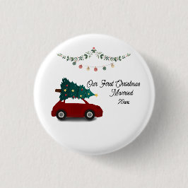Onze eerste Kerstmis trouwde met Kerstmis rode aut Ronde Button 3,2 Cm