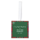 Onze Eerste Kerstmis Trouwfoto's Stewart Tartan Decoratie (Voorkant)