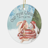 Onze eerste Kerstmis twee Cute Bunny Rabbits in Sn Keramisch Ornament (Links)