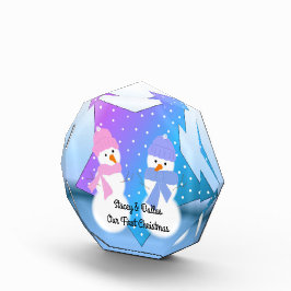 Onze eerste Kerstmis twee Snowmen Fotoblokken