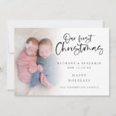 Onze eerste Kerstmis Twin Baby's aangepaste foto Feestdagenkaart (Voorkant)