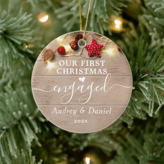 Onze eerste Kerstmis verloofd Elegant Paar 1st Keramisch Ornament (Boom)