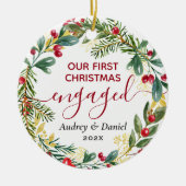 Onze eerste Kerstmis verloofd Elegant Paar 1st Keramisch Ornament (Voorkant)