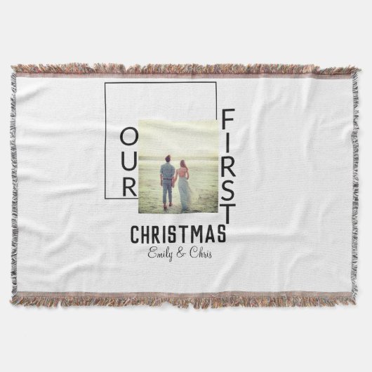 Onze Eerste Kerstmis voeg paar naam foto minimaal  Deken (Voorkant)