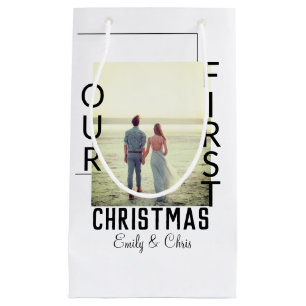 Onze Eerste Kerstmis voeg paar naam foto minimaal Klein Cadeauzakje