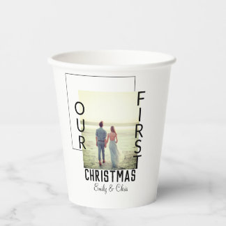 Onze Eerste Kerstmis voeg paar naam foto minimaal  Papieren Bekers