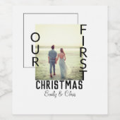 Onze Eerste Kerstmis voeg paar naam foto minimaal  Wijn Etiket (Enkel label)