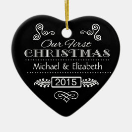 Onze eerste Kerstmis - Zwarte Kerst - het Hart van Keramisch Ornament