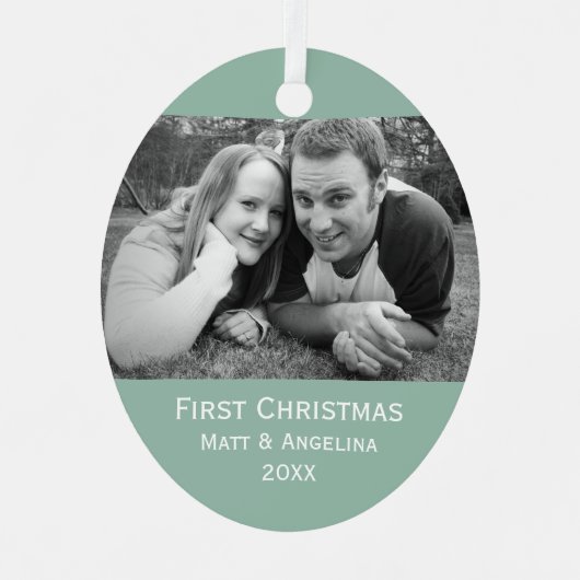 Onze Eerste Kerstmisfoto - Huwelijk of Verloving Metalen Ornament (Voorkant)