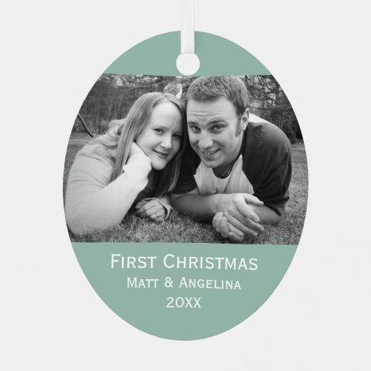 Onze Eerste Kerstmisfoto - Huwelijk of Verloving Metalen Ornament (Achterkant)