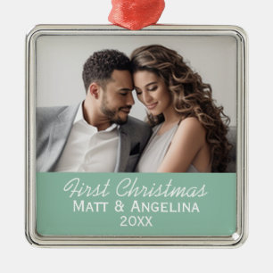 Onze Eerste Kerstmisfoto - Huwelijk of Verloving Metalen Ornament