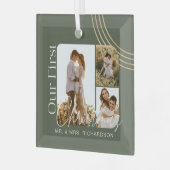 Onze eerste kerstmoderne Geometrische 3e foto Glas Ornament (Voorkant links)