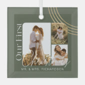 Onze eerste kerstmoderne Geometrische 3e foto Glas Ornament (Voorkant)