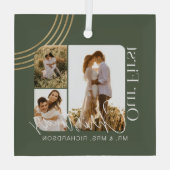 Onze eerste kerstmoderne Geometrische 3e foto Glas Ornament (Achterkant)