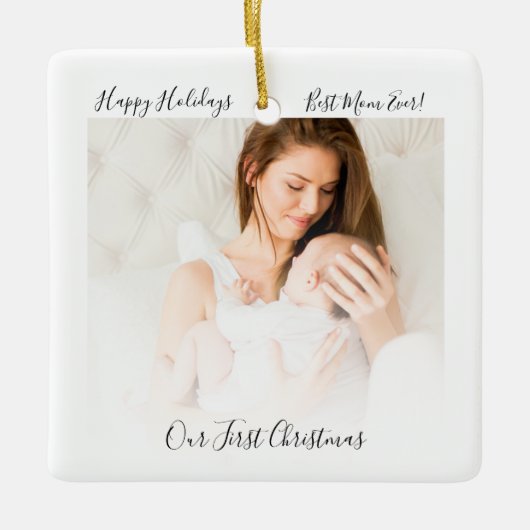 Onze eerste kerstmoeder en Baby foto Rustic Keramisch Ornament (Voorkant)