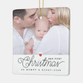 Onze eerste kerstmoeder en vader 2 foto's keramisch ornament (Links)