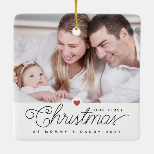Onze eerste kerstmoeder en vader 2 foto's keramisch ornament (Achterkant)