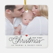 Onze eerste kerstmoeder en vader 2 foto's keramisch ornament (Voorkant)