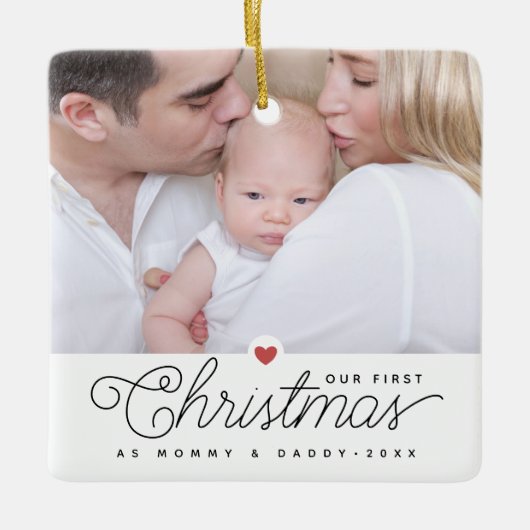 Onze eerste kerstmoeder en vader 2 foto's keramisch ornament (Voorkant)