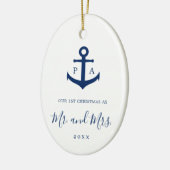 Onze eerste kerstmonogram foto Nautisch Keramisch Ornament (Links)