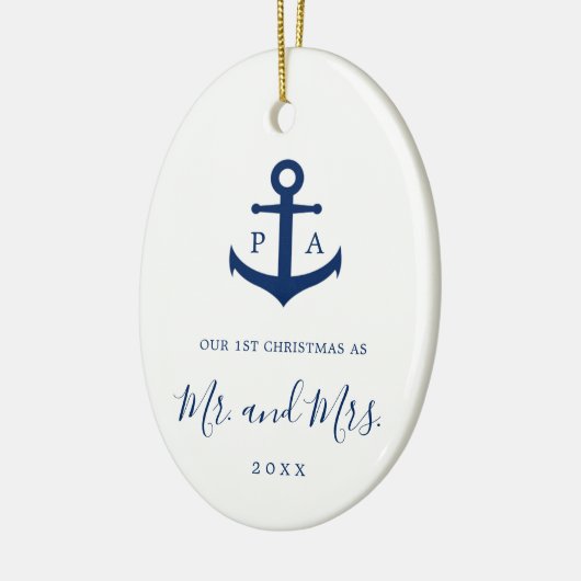 Onze eerste kerstmonogram foto Nautisch Keramisch Ornament (Links)