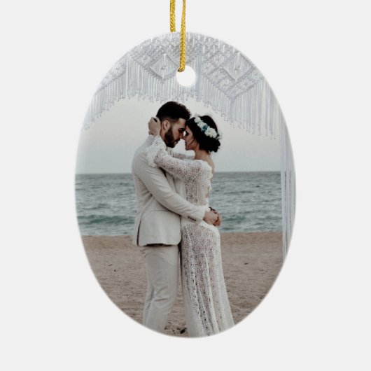 Onze eerste kerstmonogram foto Nautisch Keramisch Ornament (Achterkant)