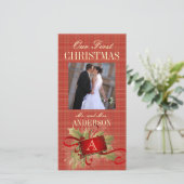 Onze eerste kerstmonogram trouwfotokaarten feestdagenkaart (Staand voorkant)