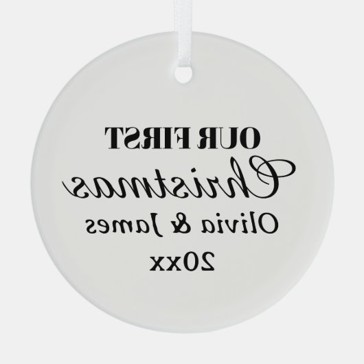 Onze Eerste Kerstnamen Jaar Keepsake Glas Ornament (Achterkant)