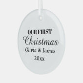 Onze Eerste Kerstnamen Jaar Keepsake Glas Ornament (Voorkant links)
